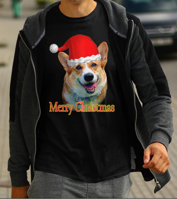 Merry Christmas Santa Claus Dog With Red Hat T-Shirt