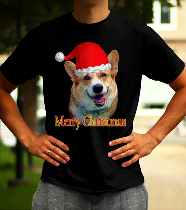 Merry Christmas Santa Claus Dog With Red Hat T-Shirt