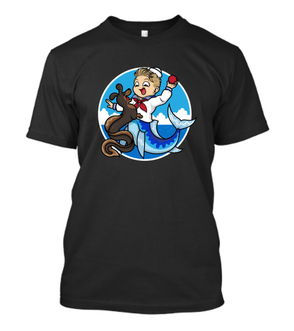 A Merboy And His Sailor Outfit Playing Fetch With Sea Dog T-Shirt
