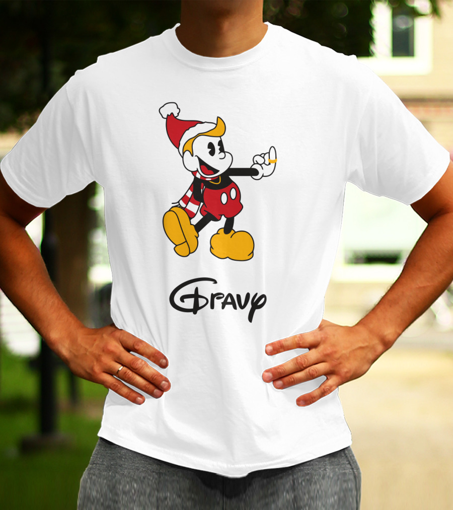Gravy Christmas Cartoon Character With Santa Hat And Scarf T-Shirt