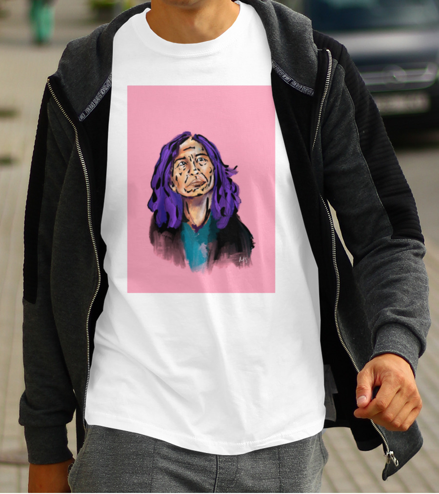 Emergency Fundraising Purple Haired Person On Pink Background T-Shirt