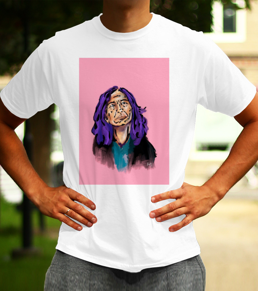 Emergency Fundraising Purple Haired Person On Pink Background T-Shirt