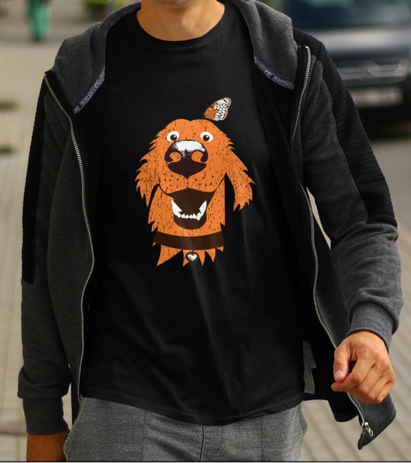 Orange Dog With Butterfly Companion And Heart Collar T-Shirt