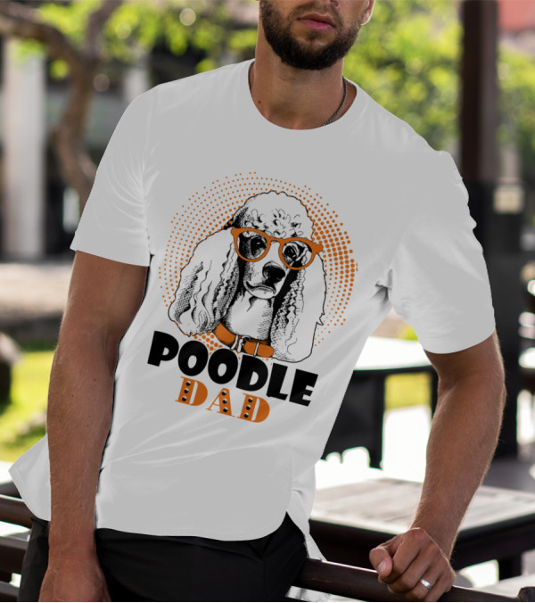 Poodle Dad Retro Style With Orange Sunglasses And Dot T-Shirt