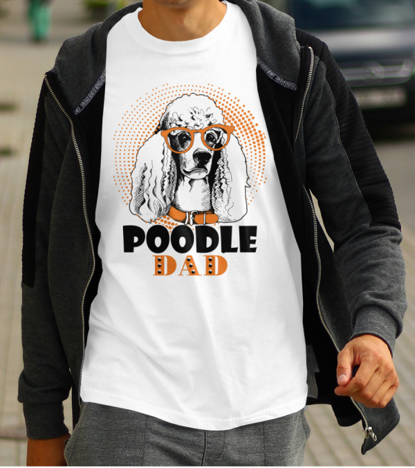 Poodle Dad Retro Style With Orange Sunglasses And Dot T-Shirt