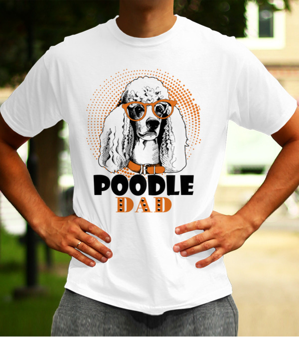 Poodle Dad Retro Style With Orange Sunglasses And Dot T-Shirt