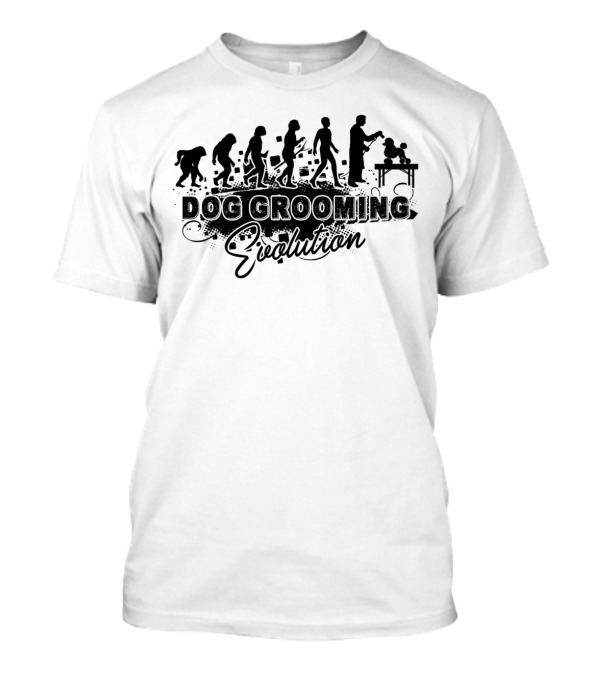 Dog Grooming Evolution With Human And Canine Progression T-Shirt