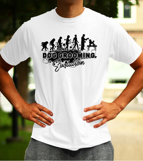Dog Grooming Evolution With Human And Canine Progression T-Shirt