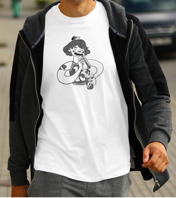Hot Dog Babe Heart 13 Eating Hot Dog Holding Drink T-Shirt
