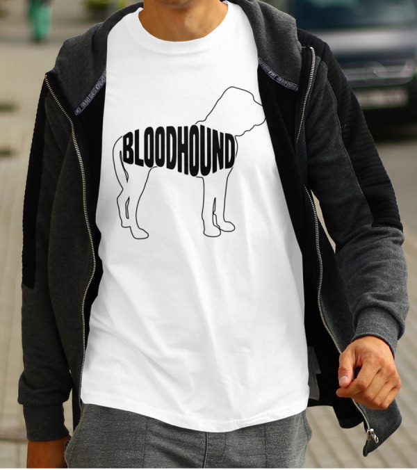 Bloodhound Dog Silhouette Outline With Stylized Text Inside T-Shirt