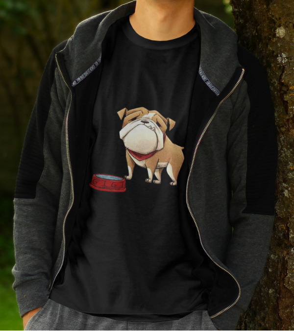 Gigi The Dog Bulldog Illustration With Red Bowl T-Shirt