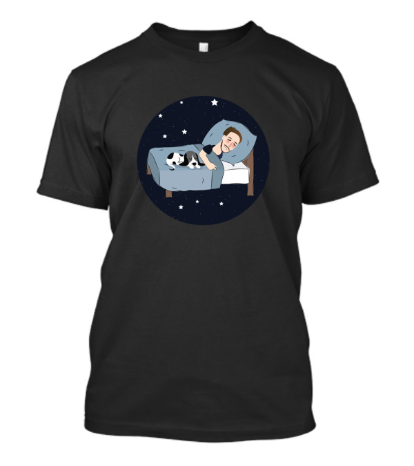 Dog Sleeps With Human Under Starry Night Sky T-Shirt
