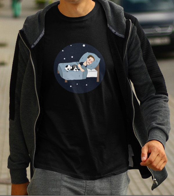 Dog Sleeps With Human Under Starry Night Sky T-Shirt