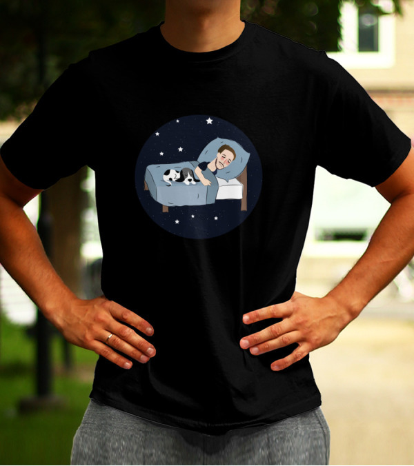 Dog Sleeps With Human Under Starry Night Sky T-Shirt