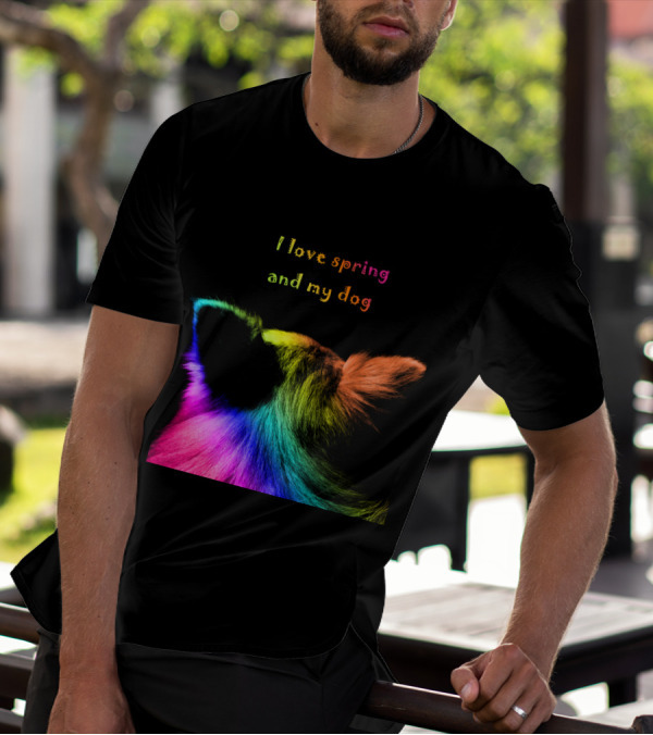 Multicolored Dog Ears And Text - I Love Spring And My Dog T-Shirt