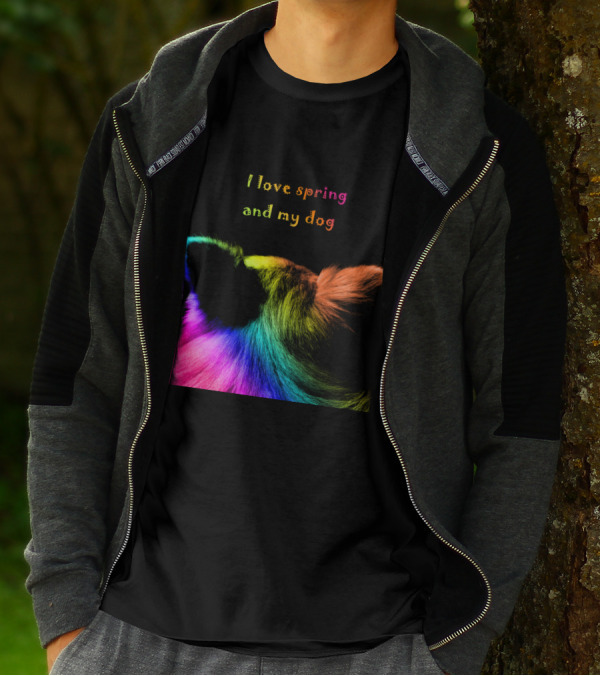 Multicolored Dog Ears And Text - I Love Spring And My Dog T-Shirt
