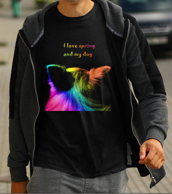 Multicolored Dog Ears And Text - I Love Spring And My Dog T-Shirt