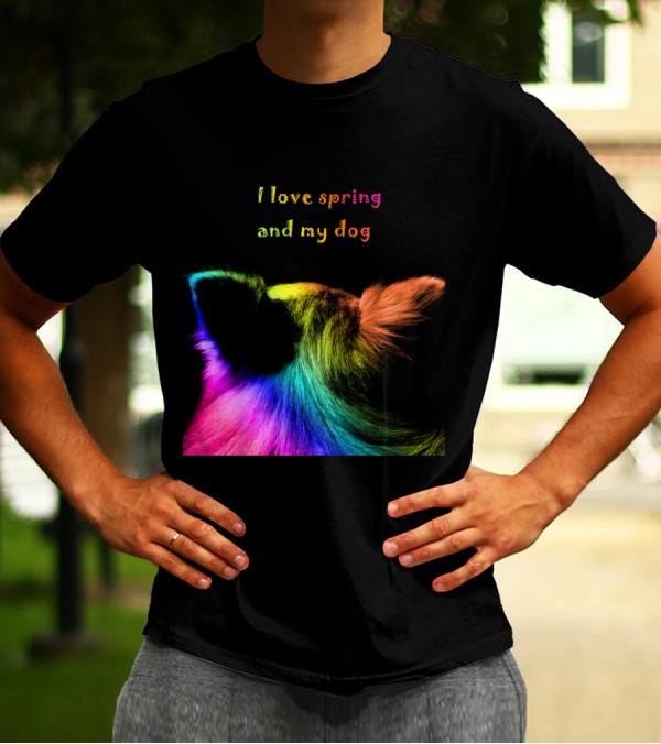 Multicolored Dog Ears And Text - I Love Spring And My Dog T-Shirt