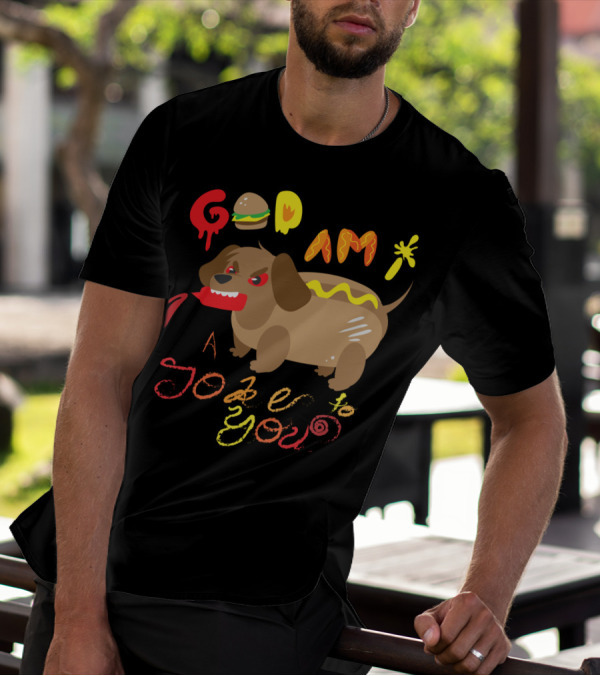 Hot Dog Dachshund Deity Doodle With Playful Text And Burger Elements T-Shirt