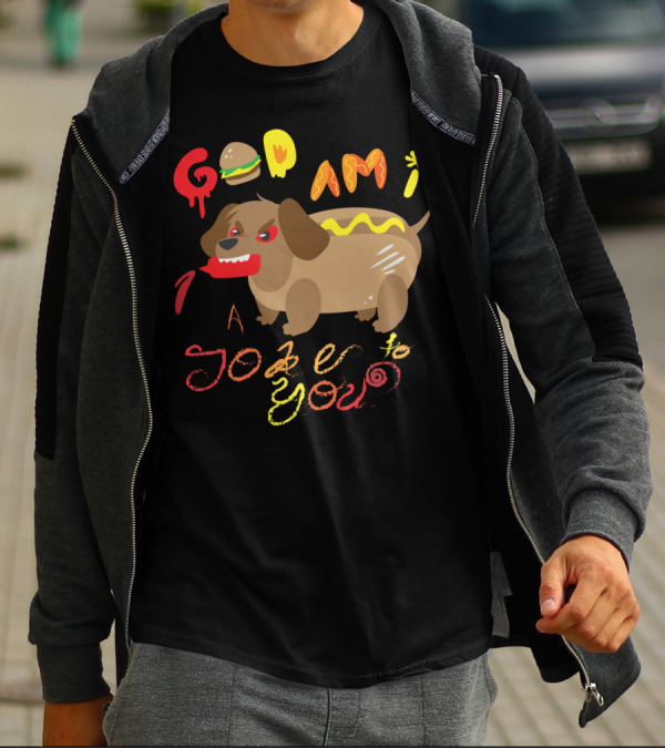 Hot Dog Dachshund Deity Doodle With Playful Text And Burger Elements T-Shirt