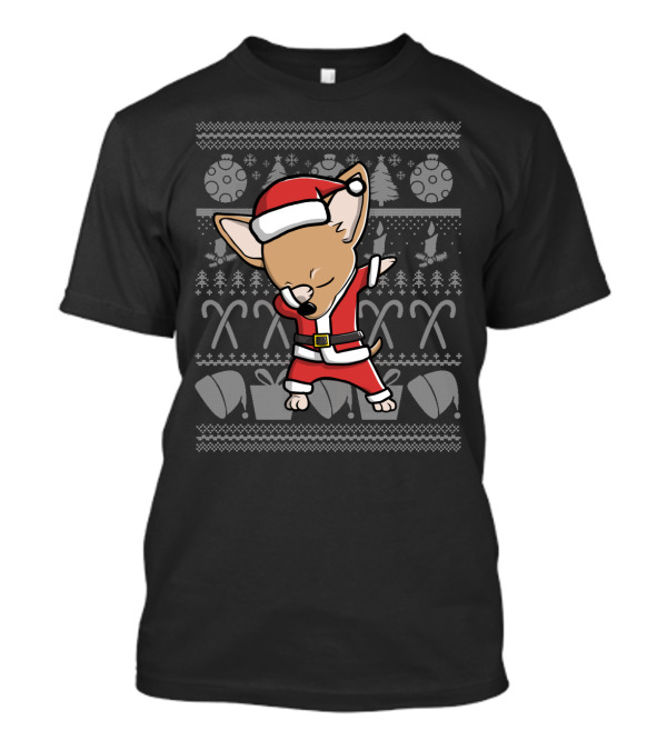 Chihuahua Dabbing Dog Dab Dance Move In Santa Costume With Christmas Candy Canes And Gifts T-Shirt