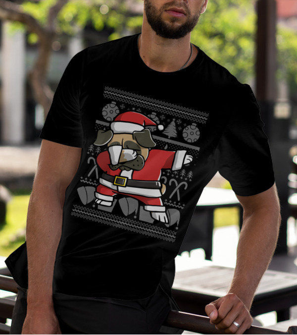 Santa Pug Dabbing Christmas Dance Move Ugly T-Shirt