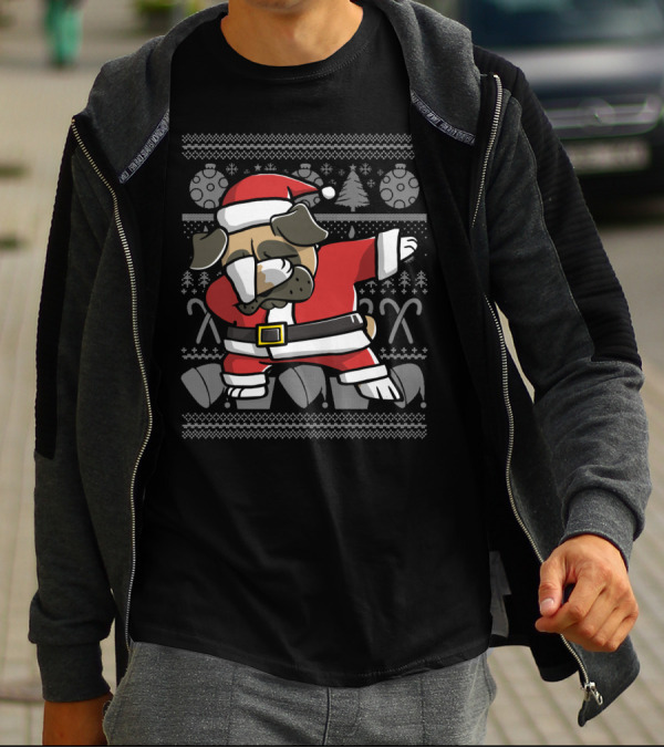 Santa Pug Dabbing Christmas Dance Move Ugly T-Shirt