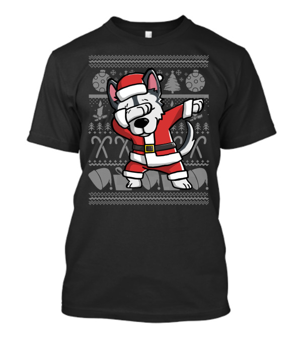 Santa Husky Dabbing Dance Move Christmas Ugly T-Shirt