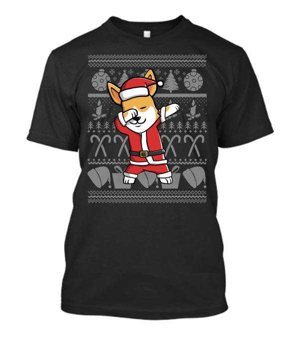 Corgi Dabbing Santa Christmas Ugly Sweater Dance Holiday T-Shirt