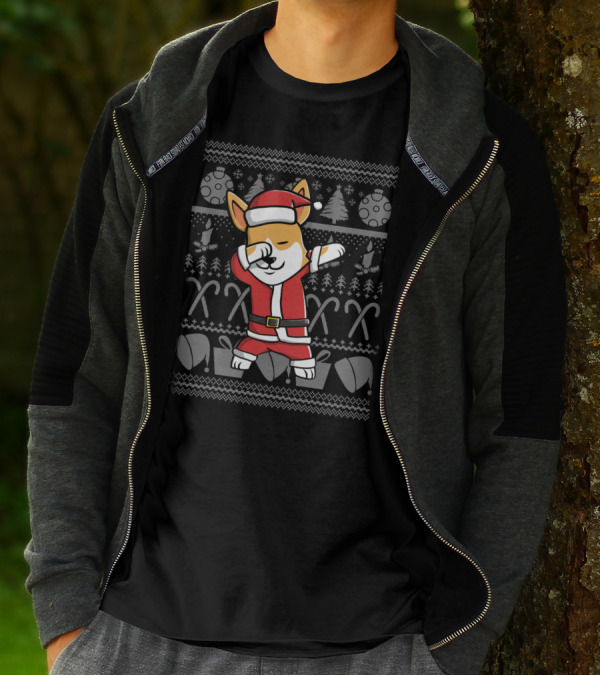 Corgi Dabbing Santa Christmas Ugly Sweater Dance Holiday T-Shirt