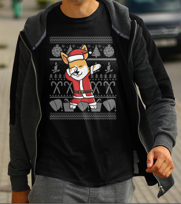 Corgi Dabbing Santa Christmas Ugly Sweater Dance Holiday T-Shirt