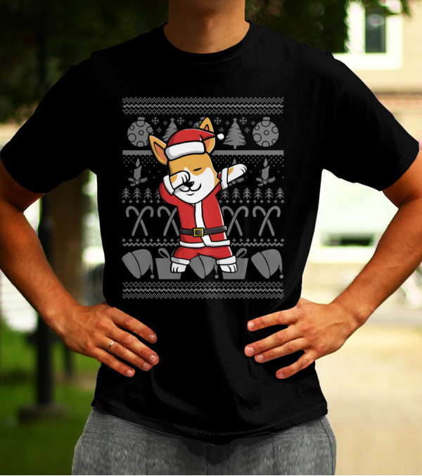 Corgi Dabbing Santa Christmas Ugly Sweater Dance Holiday T-Shirt