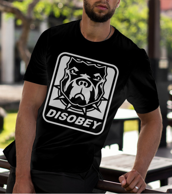 DISOBEY Bulldog Graphic With Spiked Collar T-Shirt