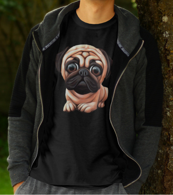 Adorable Pug Puppy Illustration In Cute Small Dog T-Shirt