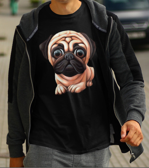 Adorable Pug Puppy Illustration In Cute Small Dog T-Shirt