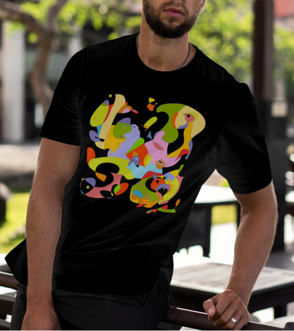 Walking The Dog Multicolored Abstract T-Shirt