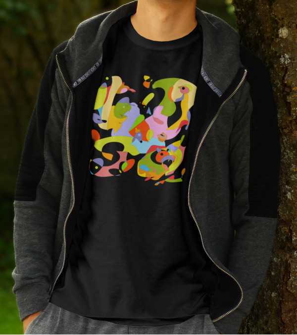 Walking The Dog Multicolored Abstract T-Shirt