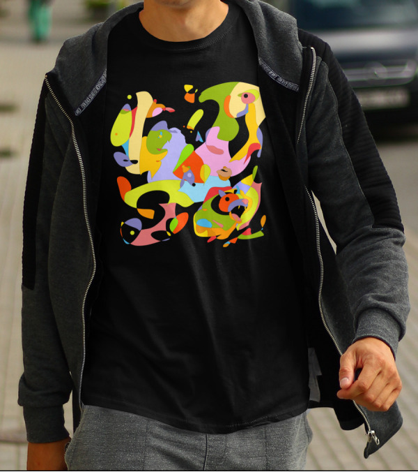 Walking The Dog Multicolored Abstract T-Shirt