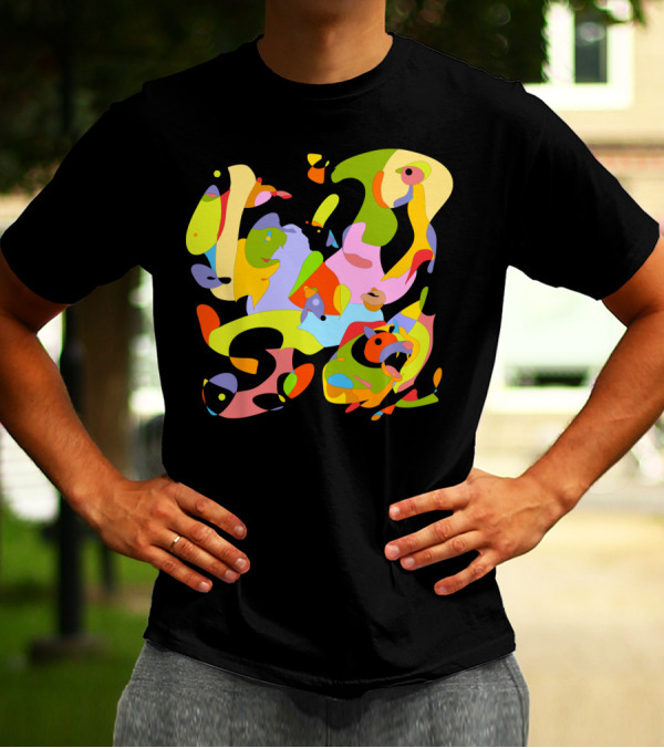 Walking The Dog Multicolored Abstract T-Shirt