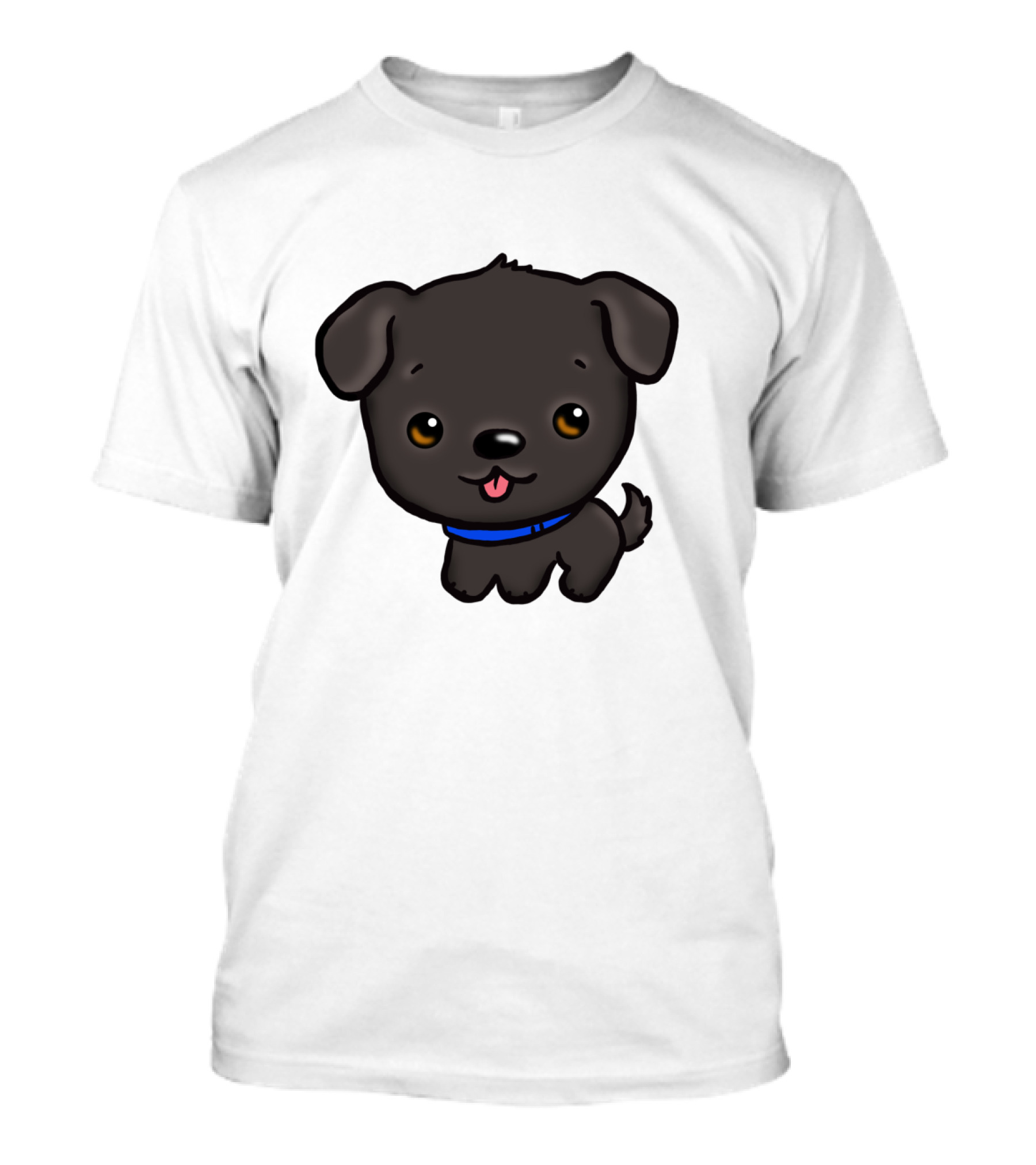 Charming Black Labrador Puppy Cartoon With Blue Collar T-Shirt
