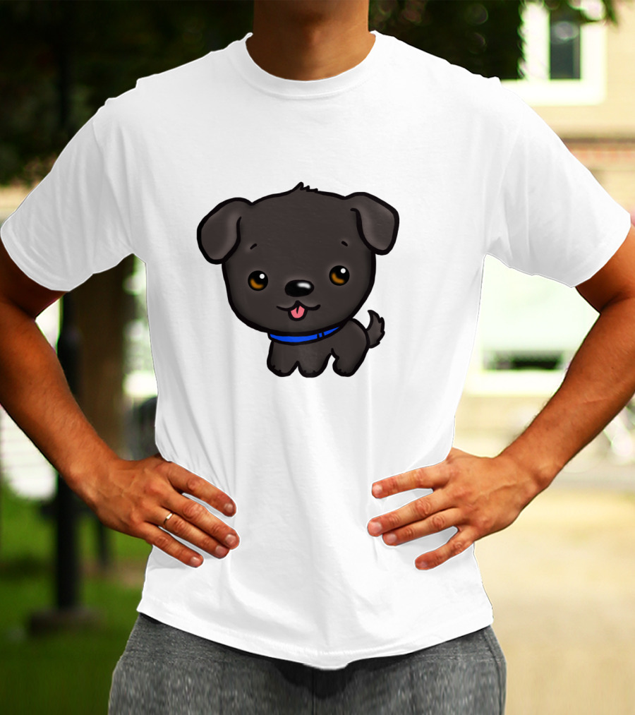 Charming Black Labrador Puppy Cartoon With Blue Collar T-Shirt