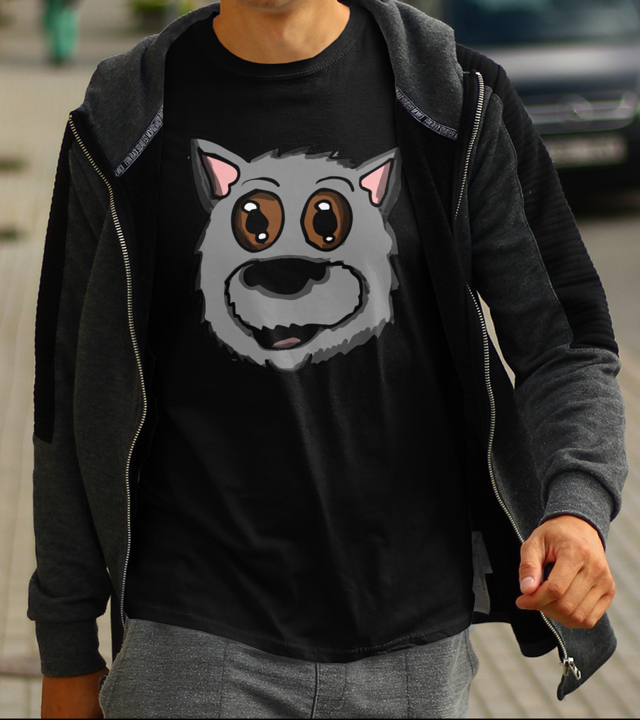 Scottish Dog Head Cartoon Style Gray Canine Face With Big Eyes T-Shirt