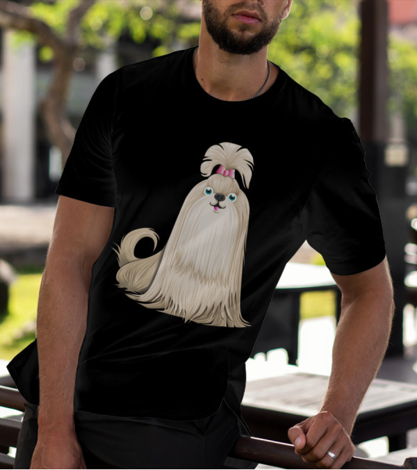 Shih Tzu Dog With Pink Bow And Long Flowing Fur T-Shirt