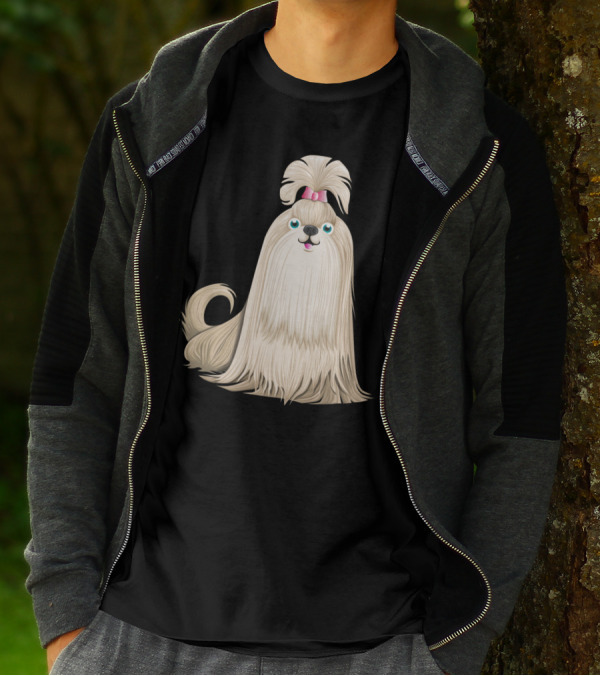 Shih Tzu Dog With Pink Bow And Long Flowing Fur T-Shirt