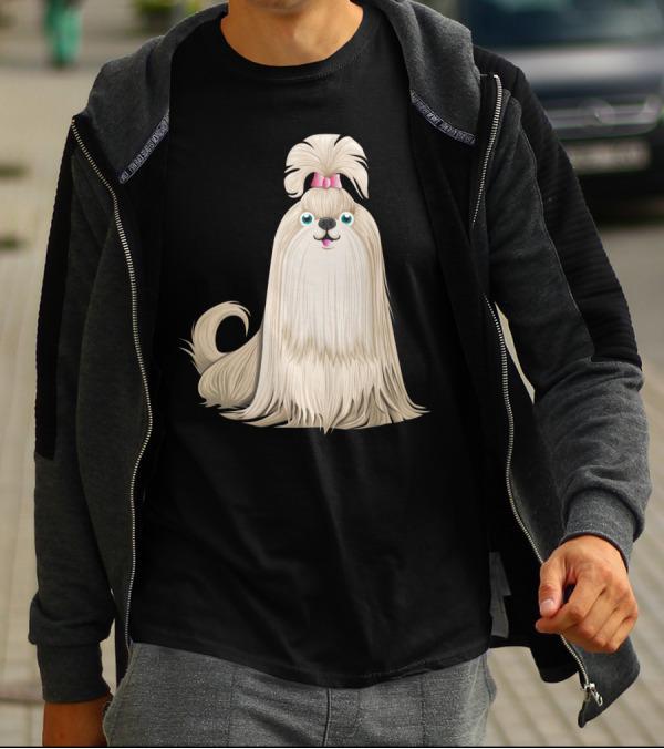 Shih Tzu Dog With Pink Bow And Long Flowing Fur T-Shirt