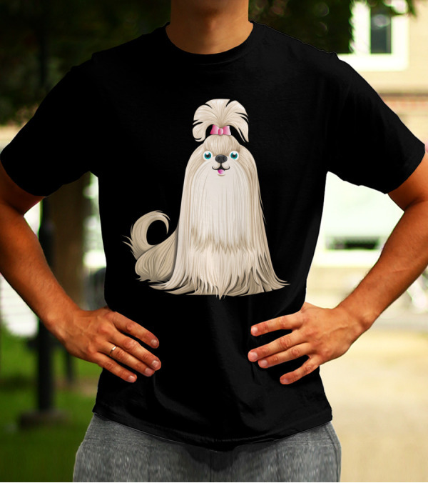 Shih Tzu Dog With Pink Bow And Long Flowing Fur T-Shirt