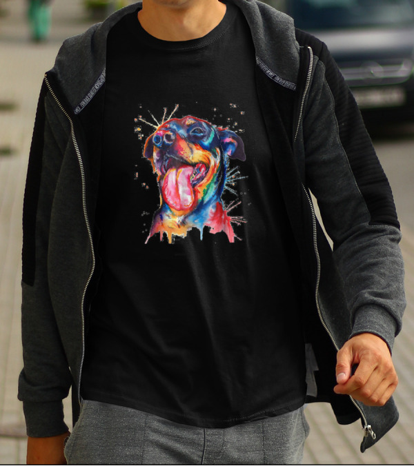 Colorful City Dog In Vibrant Paint Splash T-Shirt
