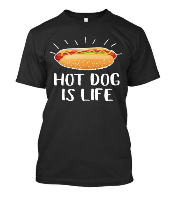 Hot Dog Is Life Illustrated With Mustard And Ketchup T-Shirt