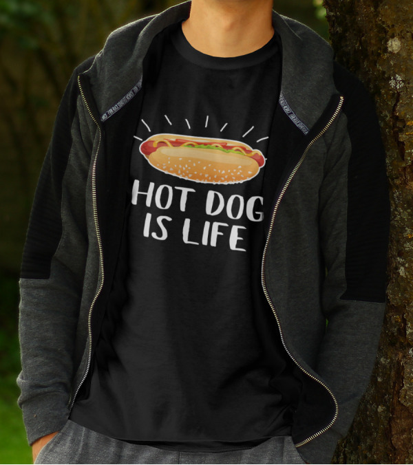 Hot Dog Is Life Illustrated With Mustard And Ketchup T-Shirt
