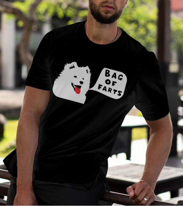 Bag Of Farts White Dog Black Frame T-Shirt